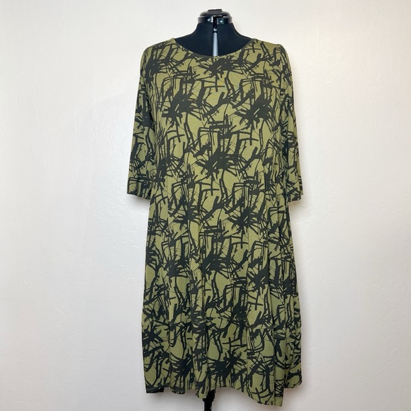 •TRUTH + STYLE• 3/4-Length Sleeve Jersey Midi‎ Dress in Green Black Print XLP - Picture 2 of 9